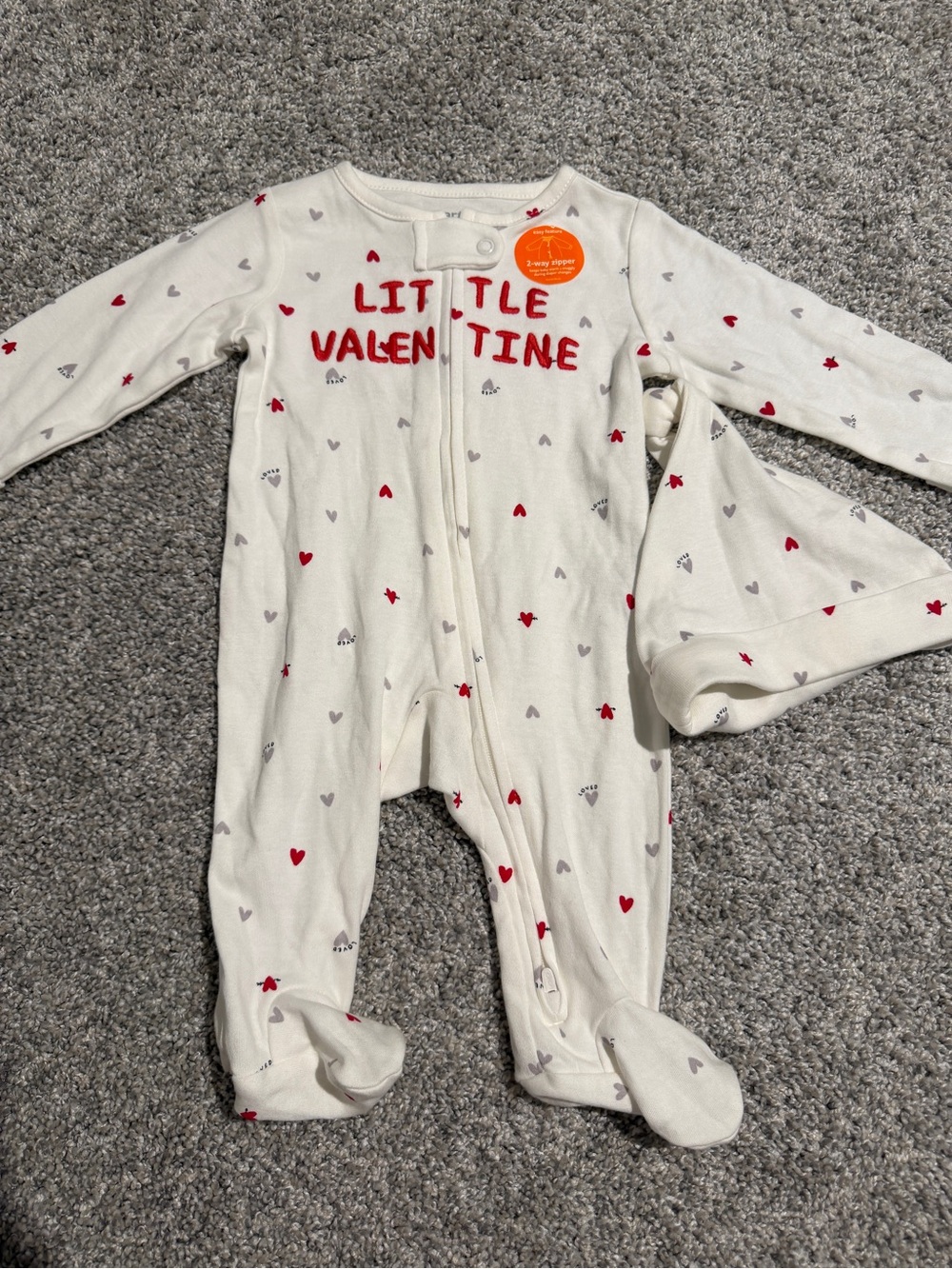 Carter's White One-Piece Footie with Red & Gray Heart Print